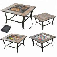 Metal Outdoor Garden Tile Top BBQ Brazier Fire Pit Table with Cover