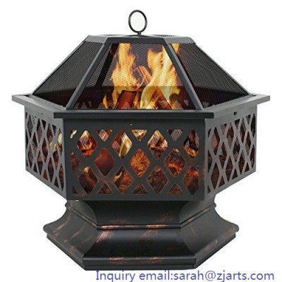 Stocked Hex Shaped Fireplace Outdoor Garden Wood Burning Fire Pit