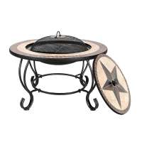 Outdoor Garden Round Slate Top Table Fire Pit