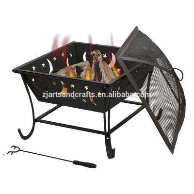 Iron Wood Burning Moon and Star Outdoor Garden Fire Pit